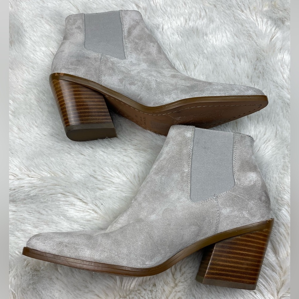 New Rag & Bone boots booties almond toe gray suede leather stacked heel 6.5